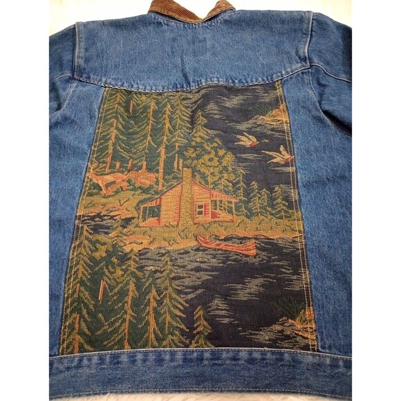 Vgt  Gotcha Covered Lod Cowboy Western Back House Print Jacket Denim Retro Sz L - Picture 3 of 10